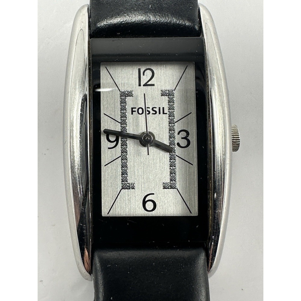 Fossil Tank Watch Women 21mm 6.75" ES2418 Black Leather Band New Battery Q